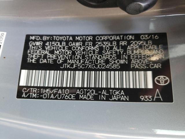 JTKJF5C7XGJ024585 - 2016 TOYOTA SCION TC 灰色 照片 10