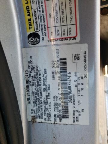 3FAHP0JA0CR367416 - 2012 FORD FUSION SEL SILVER photo 10