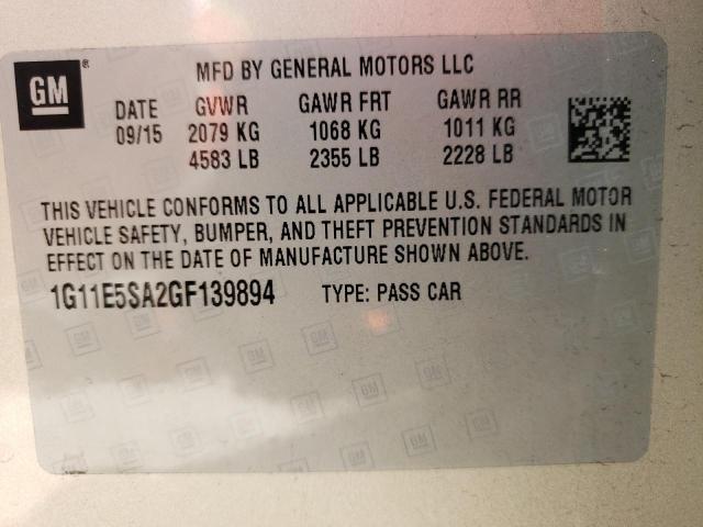 1G11E5SA2GF139894 - 2016 CHEVROLET MALIBU LIM 米色 照片 10