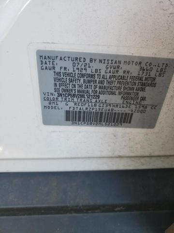 3N1CP5BV2ML521229 - 2021 NISSAN KICKS S WHITE photo 10