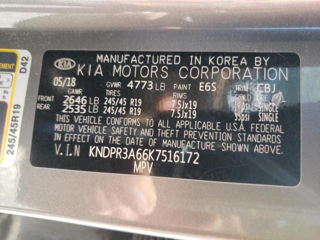 KNDPR3A66K7516172 - 2019 KIA SPORTAGE S GRAY photo 10