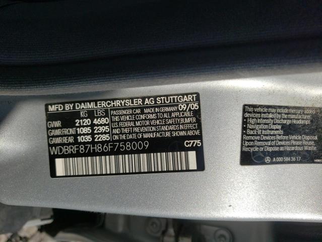 WDBRF87H86F758009 - 2006 MERCEDES-BENZ C 350 4MAT SILVER photo 10