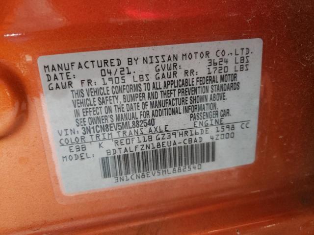 3N1CN8EV5ML882540 - 2021 NISSAN VERSA SV ORANGE photo 10