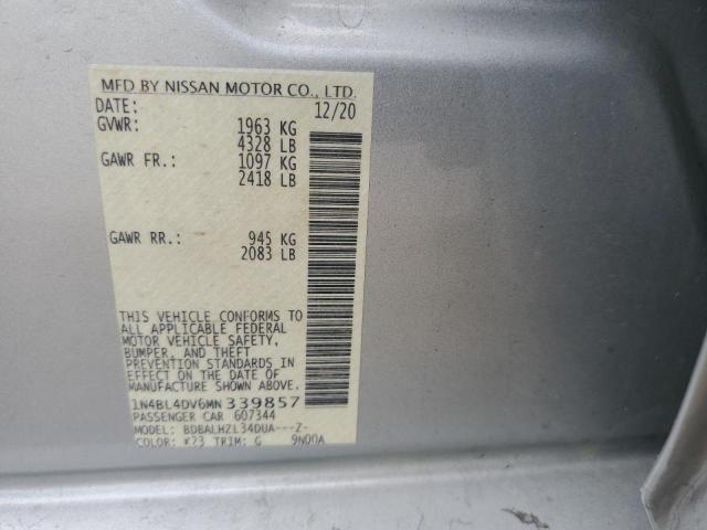 1N4BL4DV6MN339857 - 2021 NISSAN ALTIMA SV SILVER photo 10