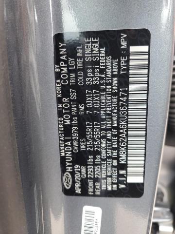 KM8K62AA6KU367471 - 2019 HYUNDAI KONA SEL SILVER photo 10