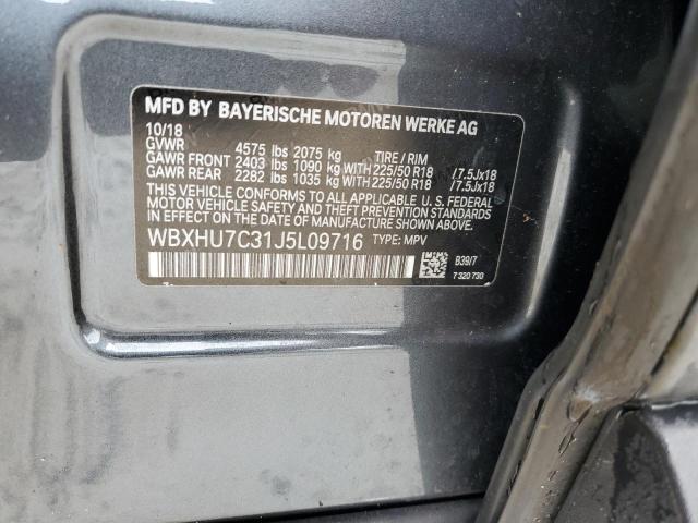 WBXHU7C31J5L09716 - 2018 BMW X1 SDRIVE2 CHARCOAL photo 10