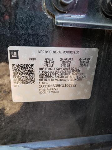 1G1105S39KU106332 - 2019 CHEVROLET IMPALA PRE შავი ფოტო 10