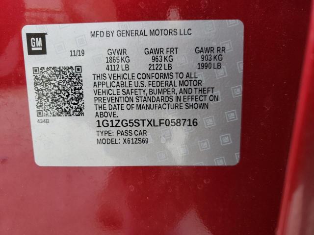 1G1ZG5STXLF058716 - 2020 CHEVROLET MALIBU RS 红色 照片 10