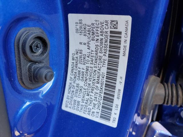 2HGFC2F85KH601401 - 2019 HONDA CIVIC SPOR BLUE photo 10