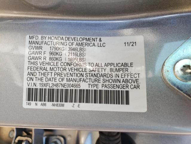 19XFL2H87NE004665 - 2022 HONDA CIVIC SPOR 银色 照片 10