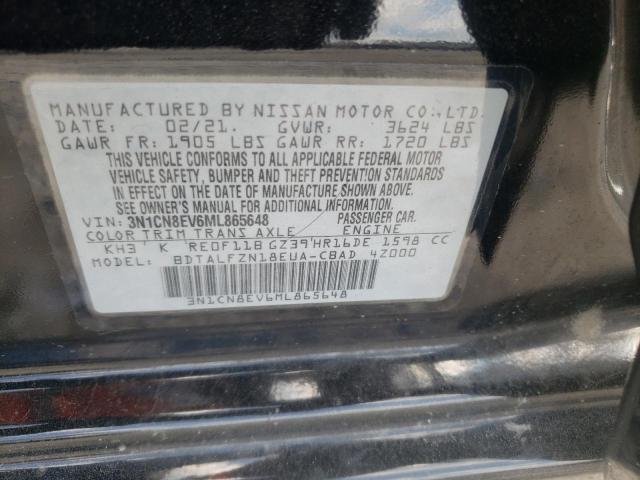 3N1CN8EV6ML865648 - 2021 NISSAN VERSA SV BLACK photo 10