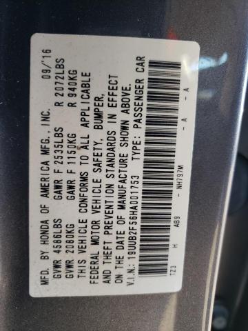 19UUB2F56HA001753 - 2017 ACURA TLX TECH GRAY photo 10