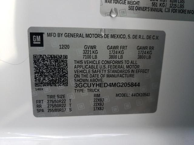 3GCUYHED4MG205844 - 2021 CHEVROLET 1500 SILVE WHITE photo 10