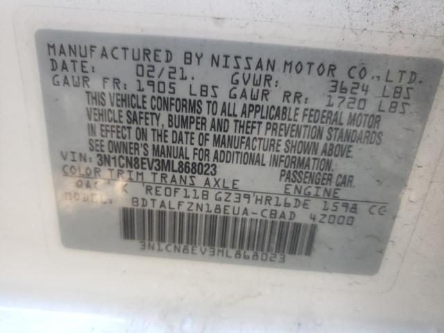 3N1CN8EV3ML868023 - 2021 NISSAN VERSA SV WHITE photo 10