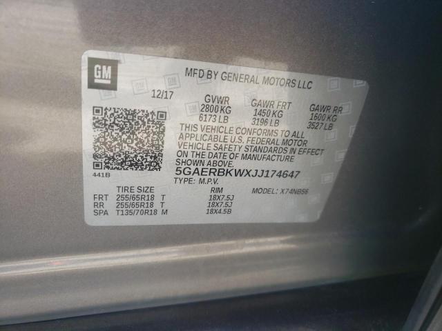 5GAERBKWXJJ174647 - 2018 BUICK ENCLAVE ES GRAY photo 10
