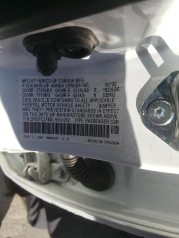 2HGFC2F8XLH591952 - 2020 HONDA CIVIC SPOR 白色 照片 10