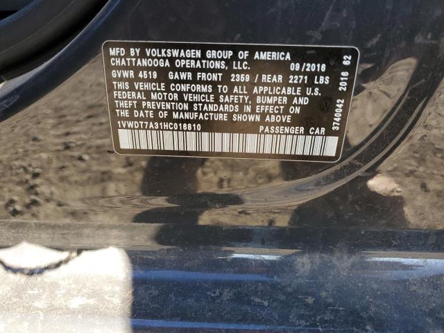 1VWDT7A31HC016810 - 2017 VOLKSWAGEN PASSAT R-L BLACK photo 10