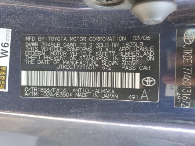 JTKDE177460131672 - 2006 TOYOTA SCION TC ლურჯი ფოტო 10
