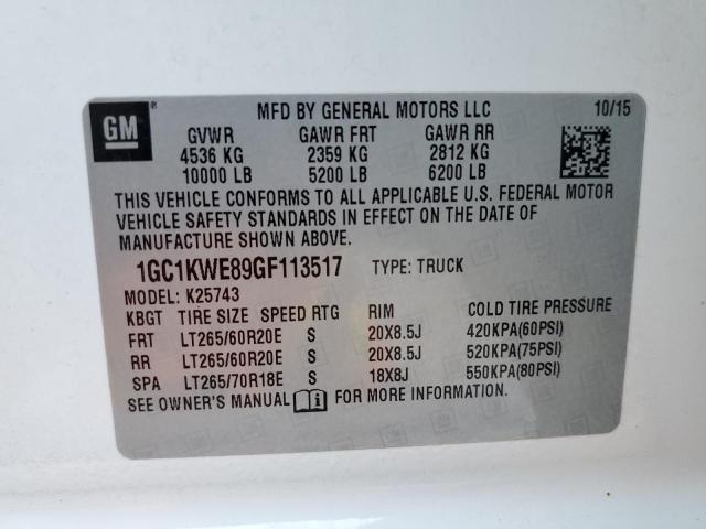 1GC1KWE89GF113517 - 2016 CHEVROLET SILVERADO WHITE photo 10