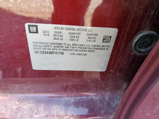 1G11C5SA9GF151742 - 2016 CHEVROLET MALIBU LIM 勃艮第红 照片 10