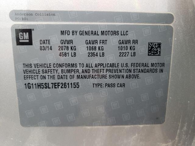 1G11H5SL7EF261155 - 2014 CHEVROLET MALIBU LTZ ვერცხლისფერი ფოტო 10