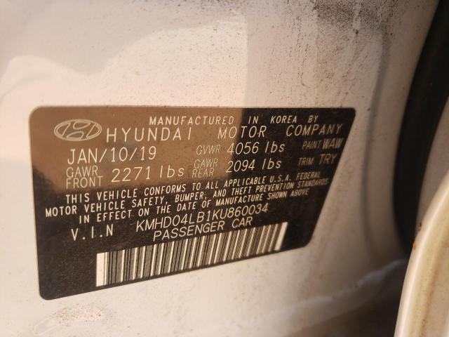 KMHD04LB1KU860034 - 2019 HYUNDAI ELANTRA SP WHITE photo 10