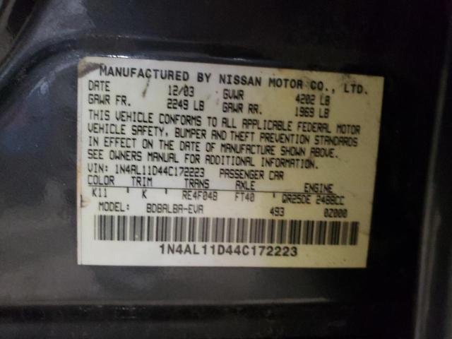 1N4AL11D44C172223 - 2004 NISSAN ALTIMA GRAY photo 10