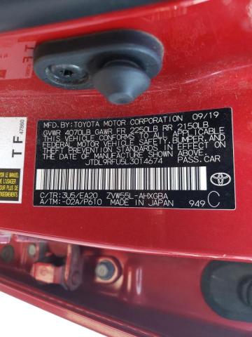 JTDL9RFU5L3014674 - 2020 TOYOTA PRIUS LE RED photo 10