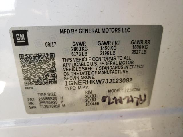 1GNERHKW7JJ123082 - 2018 CHEVROLET TRAVERSE L WHITE photo 10