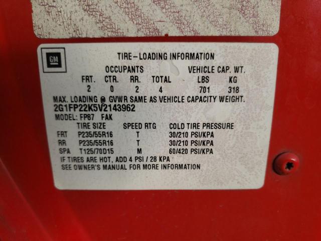 2G1FP22K5V2143962 - 1997 CHEVROLET CAMARO BAS RED photo 10