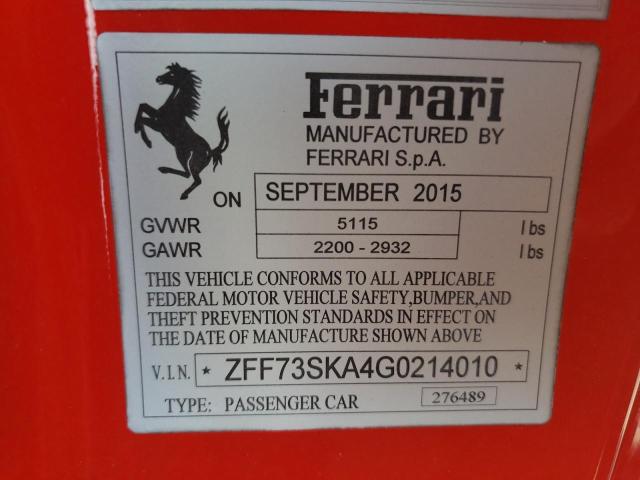 ZFF73SKA4G0214010 - 2016 FERRARI FF RED photo 10