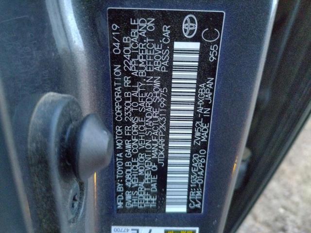 JTDKARFP2K3119975 - 2019 TOYOTA PRIUS PRIM 青色 照片 10