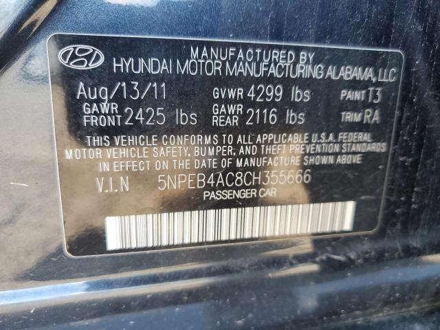 5NPEB4AC8CH355666 - 2012 HYUNDAI SONATA GLS BLUE photo 10