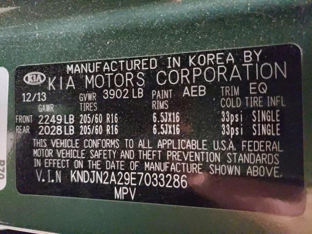 KNDJN2A29E7033286 - 2014 KIA SOUL GREEN photo 10