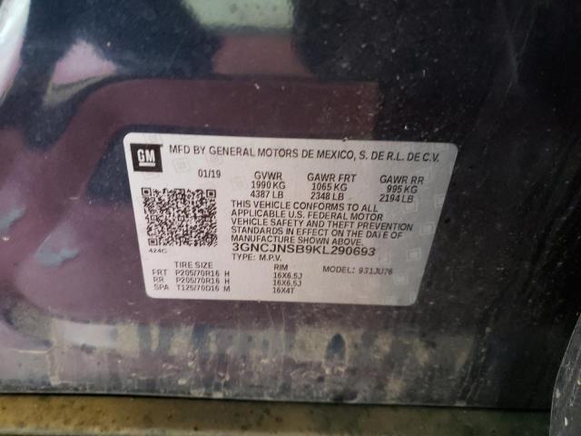 3GNCJNSB9KL290693 - 2019 CHEVROLET TRAX LS CHARCOAL photo 10