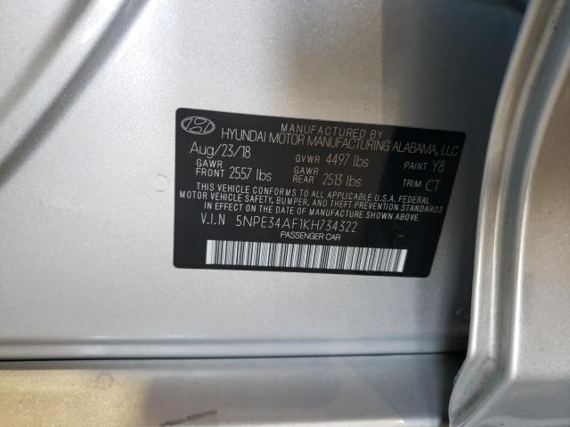 5NPE34AF1KH734322 - 2019 HYUNDAI SONATA LIM SILVER photo 10