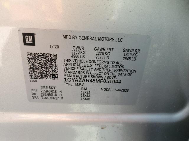 1GYAZAR45MF051044 - 2021 CADILLAC XT4 LUXURY SILVER photo 10