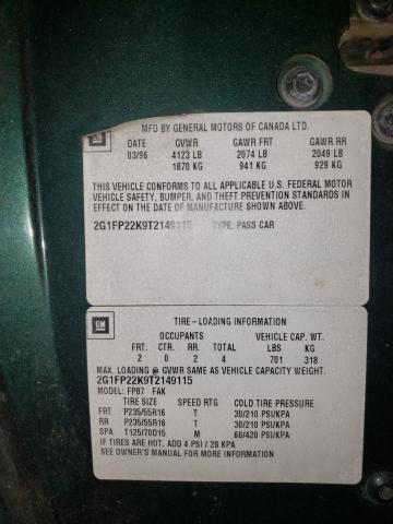 2G1FP22K9T2149115 - 1996 CHEVROLET CAMARO BAS 绿色 照片 10