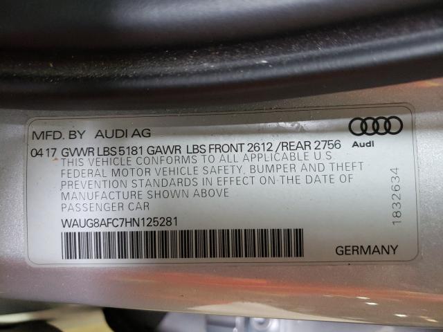 WAUG8AFC7HN125281 - 2017 AUDI A6 PREMIUM SILVER photo 10