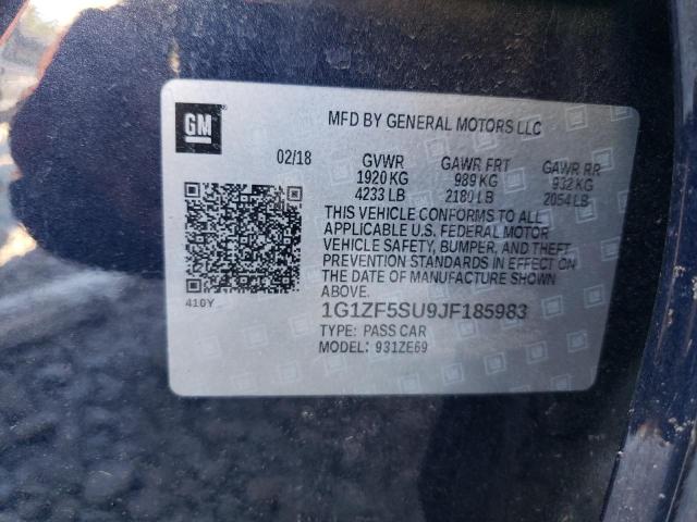 1G1ZF5SU9JF185983 - 2018 CHEVROLET MALIBU HYB BLUE photo 10