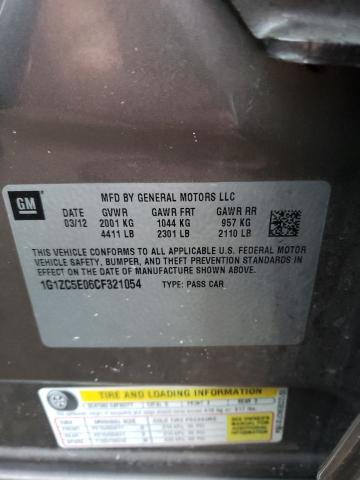 1G1ZC5E06CF321054 - 2012 CHEVROLET MALIBU 1LT ნაცრისფერი ფოტო 10
