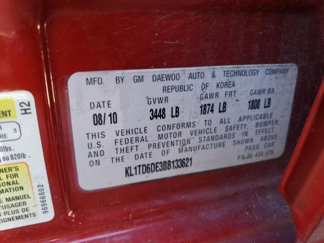 KL1TD6DE3BB133621 - 2011 CHEVROLET AVEO LS 红色 照片 10