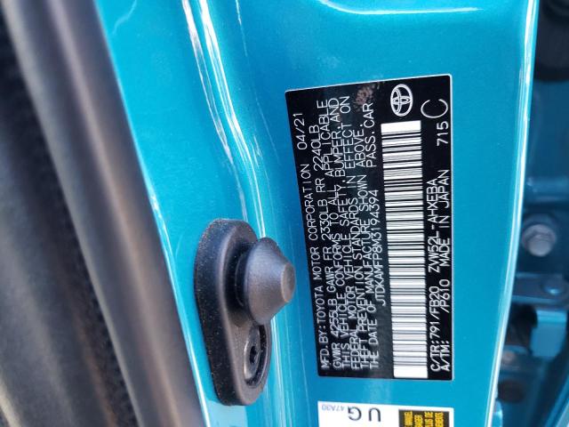 JTDKAMFP8M3194394 - 2021 TOYOTA PRIUS PRIM 蓝色 照片 10