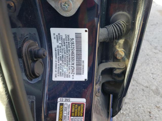 2HGFA16939H522876 - 2009 HONDA CIVIC EXL Mavi foto 10