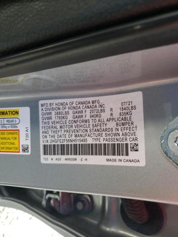 2HGFE2F56NH515485 - 2022 HONDA CIVIC SPOR GRAY photo 10