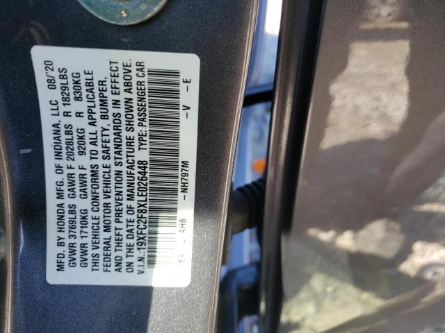 19XFC2F8XLE026448 - 2020 HONDA CIVIC SPOR GRAY photo 10