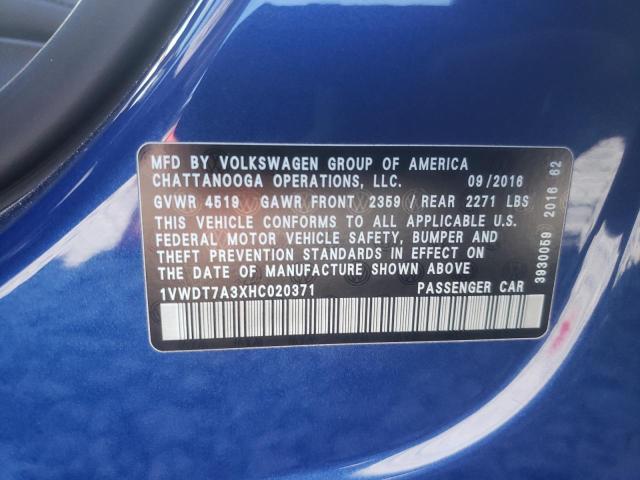 1VWDT7A3XHC020371 - 2017 VOLKSWAGEN PASSAT R-L BLUE photo 10