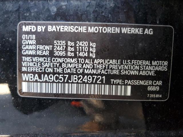 WBAJA9C57JB249721 - 2018 BMW 530E BLACK photo 10