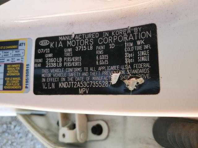 KNDJT2A53C7355287 - 2012 KIA SOUL WHITE photo 10