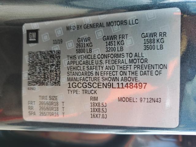 1GCGSCEN9L1148497 - 2020 CHEVROLET COLORADO L TEAL photo 10